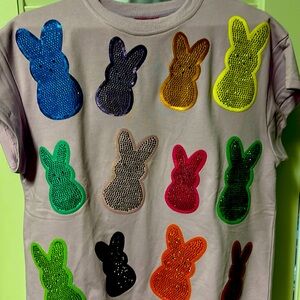 QUEEN OF SPARKLES!  Easter peep top.  Gorgeous lavender with colorful peeps.